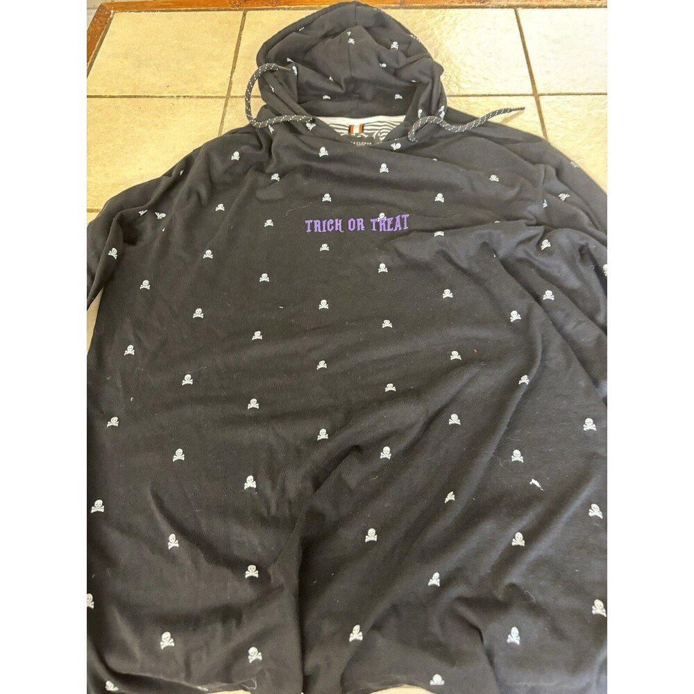 MEN'S MEDIUM M HALLOWEEN HOODIE LONG SLEEVE SHIRT TRICK TREAT SKULL DENIM FLOWER